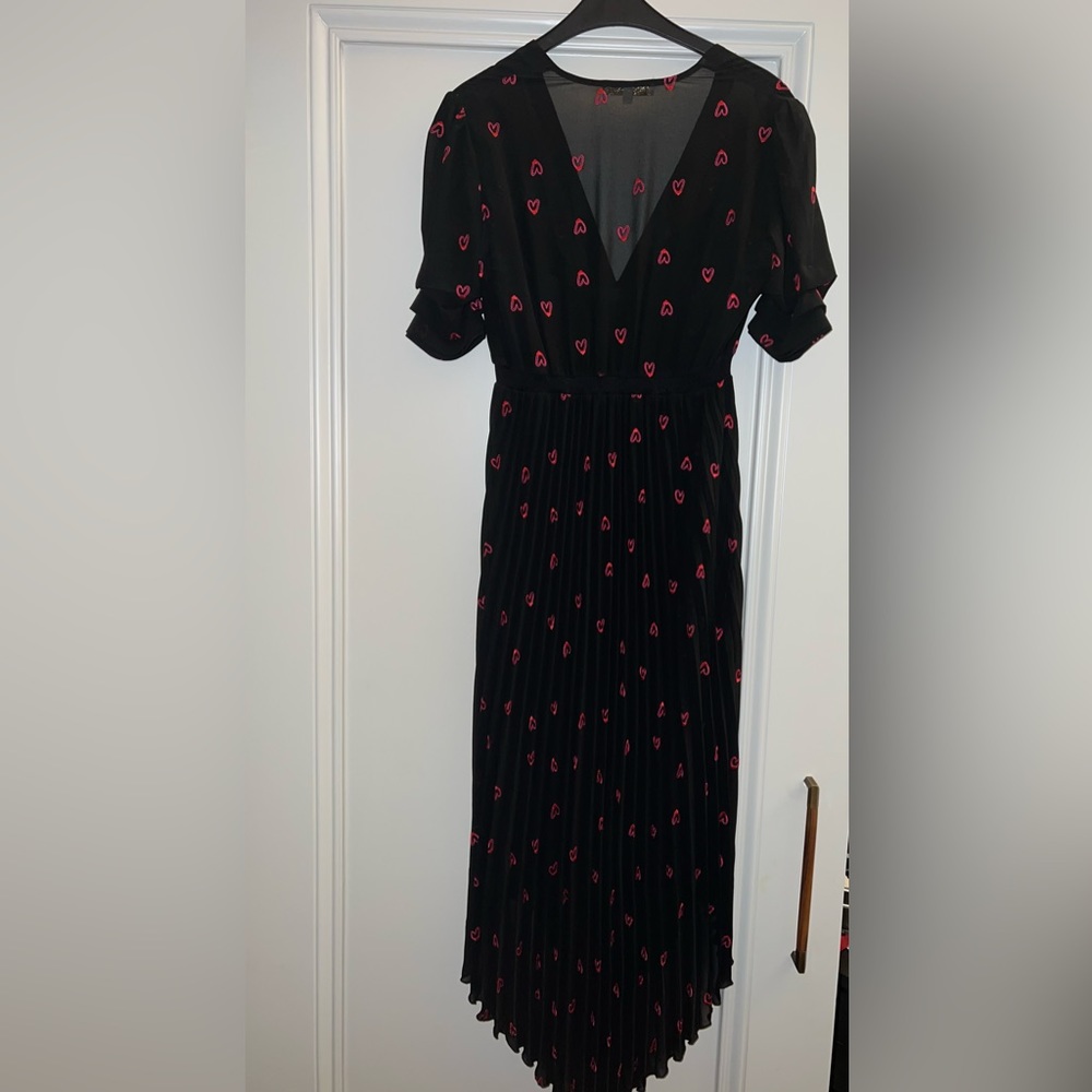 Maje Heart Embroidered Pleated Chiffon Midi Dress Size Small